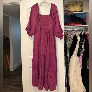 Free People Dahlia Embroidered Maxi Dress in Lilac Wine - Size L